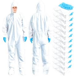 TrelaCo Hazmat Suit Disposable Protective Coverall Suit with Shoe Cover Nitrile Gloves Breathable Water Proof Paint Coveralls(25 Set,XXL)