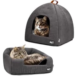 COSOC Cat Bed for Indoor Cats -Premium Pet Beds for Cats and Small Dogs, Cat Bed Cave, Comfortable Covered Cat Bed, Cat Tent, Kitten Bed, Small Animal Bed and Cat Hut with Cushioned Pillow (Medium, Grey)