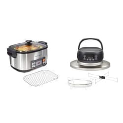 Hamilton Beach 9-in-1 6 Quart Slow Cooker and Air Fryer Lid for 6 Quart Oval Slow Cookers, Fits Multiple Brands