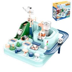 HOTBEST Car Rescue Adventure Toys for 3 4 5 6 7 8 Years Old Boys Girls,City Rescue Toy Set Montessori Car Race Tracks Parking Playsets for Toddlers (Macaron)