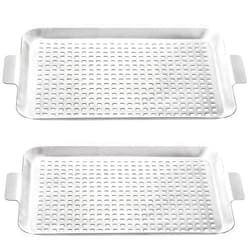 Nicunom 2 Pack Grilling Pans, BBQ Grill Topper Stainless Steel Grill Tray Grid Grill Basket Non-Stick, Outdoor Grill Accessories for Barbecue, Meat, Vegetables, Seafood, 10