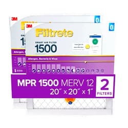 Filtrete 20x20x1 AC Furnace SMART Air Filter, MERV 12, MPR 1500, Track Filter Life With Bluetooth Enabled Sensor, CERTIFIED asthma & allergy friendly, 2-Pack (Actual Size 19.719x19.719x0.78 in)