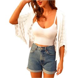 GRACE KARIN Womens Crochet Summer Cardigan Shrug 2024 Lightweight Open Front Hollow-Out Batwing Cardigan Sweater Outwear