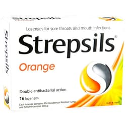 Strepsils Throat Lozenges Orange 16 Pack