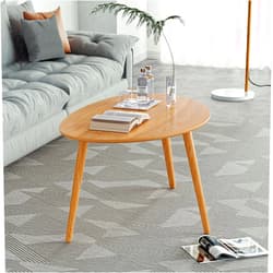 Vadisun Small Oval Coffee Table, Mid Century Modern Coffee Table for Living Room, 100% Solid Oak Wood Center Table, Side Table (Original Wood Color, 25.59''x17.51''x19.68'')