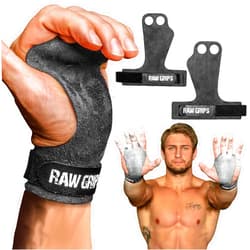 JerkFit Raw Grips 3.0, 2 Finger Leather Gymnastics Grips - Pull Up Grips for Cross Training Hand Protection - Hand Grips for Gymnastics Bars, Palm Guards for Athletes to Prevent Rips and Blisters