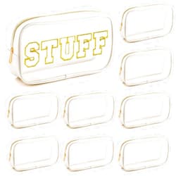 Cunno 9 Pcs Preppy Clear Makeup Bag DIY Chenille Letter Pouch Large Nylon Makeup Bag Travel Toiletry Zipper Cosmetic Organizer Pouch PVC Bags for Women, 9.5 x 5.1 x 2.8 Inch(Cream White)