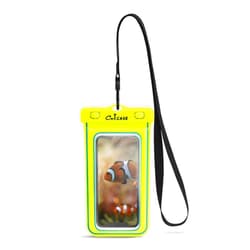 CaliCase Universal Waterproof Floating Phone Pouch - Premium IPX8 Waterproof Floating Phone Case with Lanyard for iPhone and Android - Yellow Glow in Dark