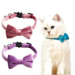 JiangYanus 2 Pack Breakaway Cat Collars with Bell and Bowtie Comfortable Velvet Cat Collar with Cute Safety Buckle Adjustable Pet Collar for Kitty Kitten Puppy Neck Accessories for Daily Wearing Kitten
