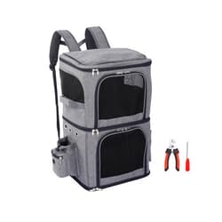 BloxBerry Cat & Dog Pet Backpack Travel Carrier- Double Compartment Back Pack Bag for Hiking, Carrying Small Dogs or Large Kitty Cats