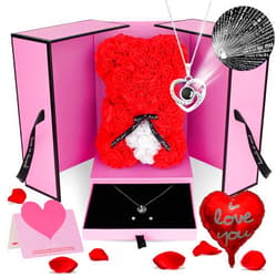 HYRIXDIRECT Flowers Rose Bear Valentine's Day Gifts Lighted up Artificial Forever Rose Everlasting Flower Teddy Bear Gifts for Her Women Mom Wife Wedding Mothers Day
