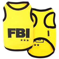 Parisian Pet Dog T-Shirt - Embroidered FBI Shirt - 100% Cotton, Breathable Dog Clothes - Sleeveless Pet Vest - Machine Washable Yellow Dog Shirts for Small Dogs - XS