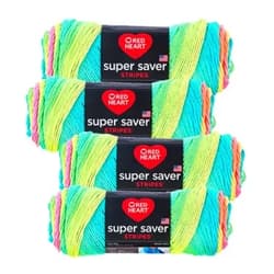 Red Heart Super Saver Yarn (4-Pack of 5oz Skeins) (Retro Stripe)