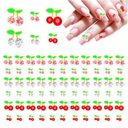 Teaaha 60PCS Cherry Nail Charms 2 Sizes 3D Alloy Nail Art Rhinestone Pink/Red/White Fruit Nail Charms, Cute Crystal Diamond Jewels Studs with Rhinestones Shiny Jewelry Nail Decorations Accessories Supplies