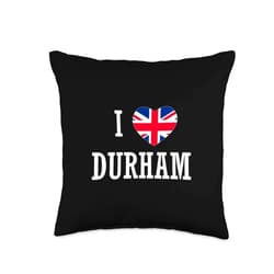 English Towns Cities Counties Home Town Nostalgia I Love Durham England Union Jack Flag Heart English Throw Pillow, 16x16, Multicolor