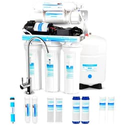 Geekpure 5 Stage Reverse Osmosis RO Drinking Water Filter System with Booster Pump Extra 4 Filters-75GPD