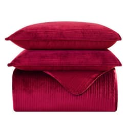 Elegant Comfort Luxury 3-Piece Velvet Corduroy Stripe Quilt Set, Ultra Soft Bedspread - Cozy Velvet Coverlet Set - 3PC Medium Weight Quilted Set with Matching Pillow Shams, Queen, Burgundy