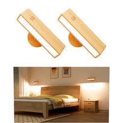 YiLaie Wall Sconces Battery Operated Set of Two,Rechargeable Wall Lights for Bedroom,Wall Lights Wireless Dimmable,Wood Wall Sconces with 360 Rotation,Peel and Stick Wall Sconces for Bedroom Bedside