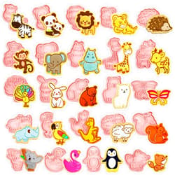 Roshtia 24 Pcs Animal Cookie Cutters with Plunger Stamps Set 3D Animals Lion Cookie Cutters Stamps Plastic Cookie Cutter Animal Cracker Cookie Cutters Cookie Stamps for Kids Baking Supplies