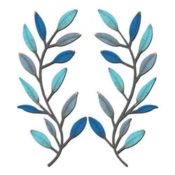 Zhengmy 2 Pieces Metal Tree Leaf Wall Decor Vine Olive Branch Leaf Wall Art Living Room, Hallway Wall Decor Outdoor Decoration(Vintage Blue)