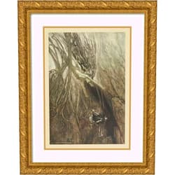 ArtDirect Arthur Rackham 14x18 Gold Ornate Frame and Double Matted Museum Art Print Titled: ‘Seize the Despoiler!, Rescue the Gold! Help Us! Help Us! Woe! Woe!’ (1910)