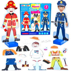 Atoylink Wooden Magnetic Dress up Dolls Pretend Play Set 40+ Pcs Occupations Community Helpers Matching Games Fridge Magnets for Toddlers Preschool Learning Toys Boys Birthday Gifts