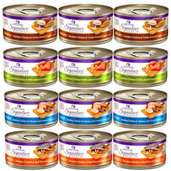 Wellness Canned Grain Free Wet Cat Food - Variety Bundle 4 Flavors Pack with Hotspot Pets Food Bowl (12 Cans) (Chicken & Beef, Chicken & Liver, Chicken & Salmon, Chicken & Turkey)(2.82oz)