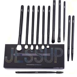 Jessup Eyeshadow Brush Set 12pcs Black Eye Makeup Brushes Set Professional with Natural Synthetic Hair for Eyebrow Eyelash Eyeliner Spoolie Blending, T322