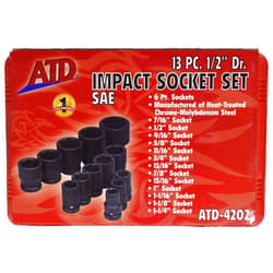 ATD Advanced Tool Design Model ATD-4202 13 Piece 6 Point Standard SAE Impact Socket Set