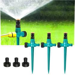 GROOFOO 3Pcs Lawn Sprinklers, 360° Rotating Garden Sprinklers, Adjustable Yard Sprinklers, Large Area Coverage, 3 Angle Adjustment, Multifunction Water Sprinklers for Lawn Garden Plants (Green)