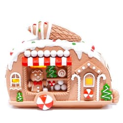 Hodao Gingerbread House Figurine with Ice Cream Car Design, Battery-Powered (2 AAA), 7.1