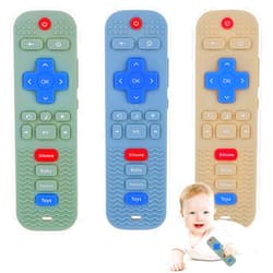 Eascrozn 3 Pack Baby Teething Toys, Silicone TV Remote Control Shape Teethers for Babies Toddler 0-24 Months Chew Toys, Teething Relief Baby Toys for Infants, BPA Free Refrigerator Safe
