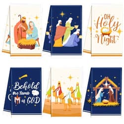 FuWeave 6 Pcs Christmas Kitchen Towels Christian Nativity Scene Dish Towels 15.8 x 23.6 Inch Decorative Jesus Hand Towels Farmhouse Xmas Tea Towels Holiday Kitchen Decor for Winter Housewarming Gifts