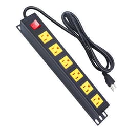 QBA 6 Outlet Metal Power Strip, Heavy Duty Wide Spaced Power Strip, Wall Mount Power Strip for Home Office Garage Workbench, 6FT 16AWG Extension Cord, Yellow
