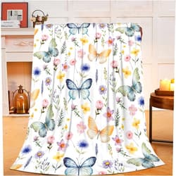 Fuzawet Butterfly Floral Blanket Butterfly Gifts for Women Girls Super Soft Cozy Fleece Colorful Flower Butterflies Throw Blanket Lightweight Plush Bedding Decor Blanket for Kids 40''X50''