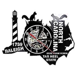 LKCLOCK Non Ticking Wall Clock USA State Tar Heel State North Carolina Vinyl Wall Clock Modern Design 3D Wall Clock Art Wall Decor Travel Gift 12 Inch Modern Decorative Wall Clock