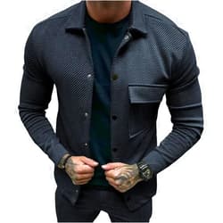 Scapodo Men's Slim Fit Jacket Spring Autumn Solid Twill Button Front Casual Top with Pockets for Holidays Daily Wear