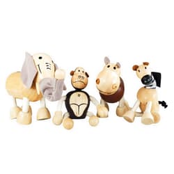 TEKOR Wooden Bendable Jungle Animal Toys (Set of 4) | Ages 3 & Up | Early Education Toy Animals for Kids | Elephant, Zebra, Hippo, Gorilla | Smooth Natural Wood | Endless Play for Girls & Boys