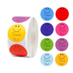 Newkita 500 Pcs Smiley Thank You Stickers 1 inch, Thank You Sticker Roll, Thank You Stickers Small Business, Adhesive Labels for Thank You Stickers Small Business Packaging (1 Pack)