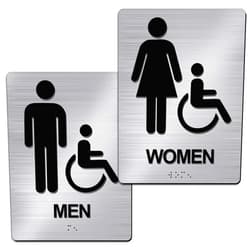 Shimeyao 2 Pcs Men and Women Restroom Sign with Braille 8 x 6 Inch ADA Compliant Braille Bathroom Sign Self-Stick Handicap Wheelchair Bathroom Sign for Businesses Offices