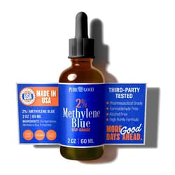 PureGood Pharmaceutical Grade Methylene Blue 2% (60 mL), Third-Party Tested USP-Grade for Humans, Formaldehyde and Alcohol Free Methylene Blue Pharmaceutical Grade in Amber Dropper Bottle