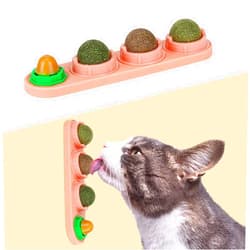 SINROBO 4 Pack Catnip Balls, Catnip Ball for Cats Wall, Edible Kitty Toys for Cats Lick, Safe Healthy Kitten Chew Toys, Teeth Cleaning Dental Cat Toys, Cat Wall Treats (Pink)