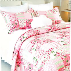 Cmfshape Floral Bedspread with 2 Pillow Shams-King Size,Patchwork Pink Quilt Set 3 Piece,Summer Quilt for Girls Women,Lightweight Reversible Bed Coverlet for All Seasons(King106 x96 Pink)