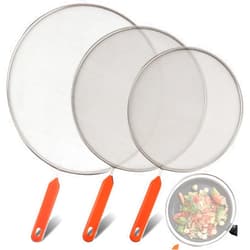 Roe & Moe Splatter Screens - Stainless Steel Splatter Screens for Frying Pan with Insulated Handles - Grease Splatter Guards For Frying Pan that Lets You Create Masterpieces with Ease (Pack of 3)