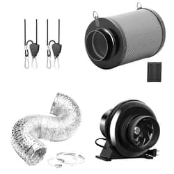 iPower 4 Inch 195 CFM Inline Fan Ventilation Exhaust Blower, Air Carbon Filter, 8 Feet Flexible Ducting and Rope Hanger for Grow Tent, HVAC Heating Cooling