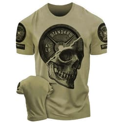 Gymish Lifestyle Skull Plate Gym Shirt, Work Out Deadlift Skull T-Shirt for Men