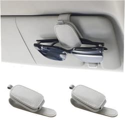 Yuoyar 2 Packs Sunglasses Holders for Car Visor - Magnetic Leather Sunglasses Holder and Ticket Card Clip - Car Visor Accessories (Silver Grey)
