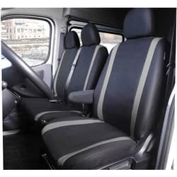 Auto Accessori Lupex Universal Car Seat Covers for 3 Seater Vans and Trucks, Black with Grey Stripes, Front 2+1 Compatible with Armrest