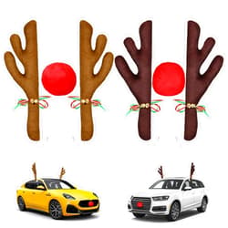 Ovsor 2 Sets Christmas Antlers - Reindeer & Nose for Christmas Car Decorations, 6 in 1 Rudolph Set Reindeer Ornament Costume Auto Accessories for Any Vehicle Decor (Brown, Black-Brown)