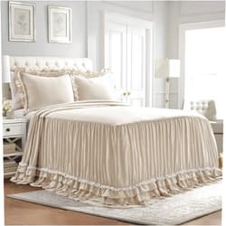 Lush Decor Ella Vintage Chic Ruffle Lace Bedspread Neutral Farmhouse Style Lightweight 3 Piece Set, Queen